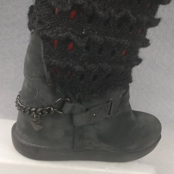 TWIN-SET Simona Barbieri Leather/Wool Sweater knit Hidden wedge Boho boot 37/6us - Picture 4 of 6